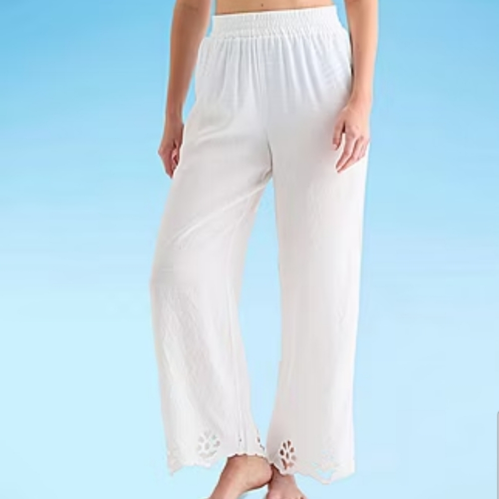 Liz Claiborne Women's Size 14 Breathable Pants Swimsuit Cover-Up White - Picture 3 of 12